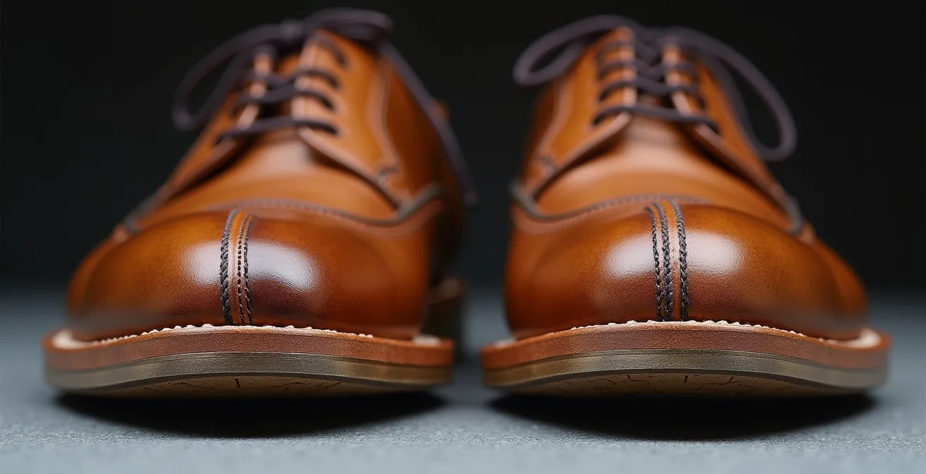 Detailaufnahme der Goodyear Welt Konstruktion im Vergleich zu Blake Stitch