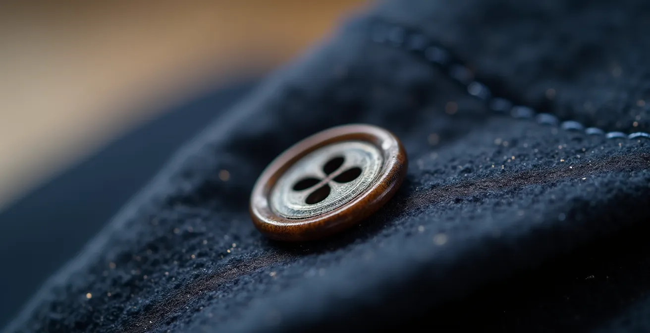 Extreme Nahaufnahme eines handgenähten Mailänder Knopflochs