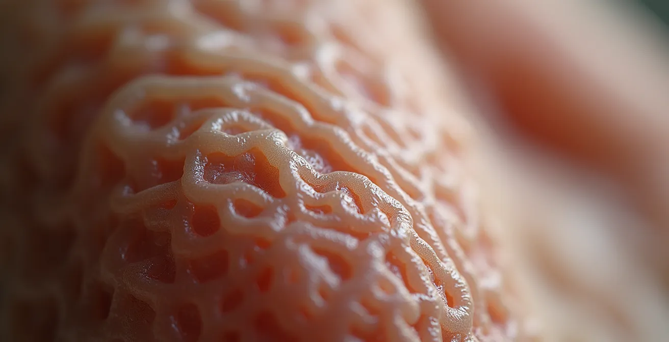 Makroaufnahme zeigt Hautstruktur mit altersbedingten Veränderungen