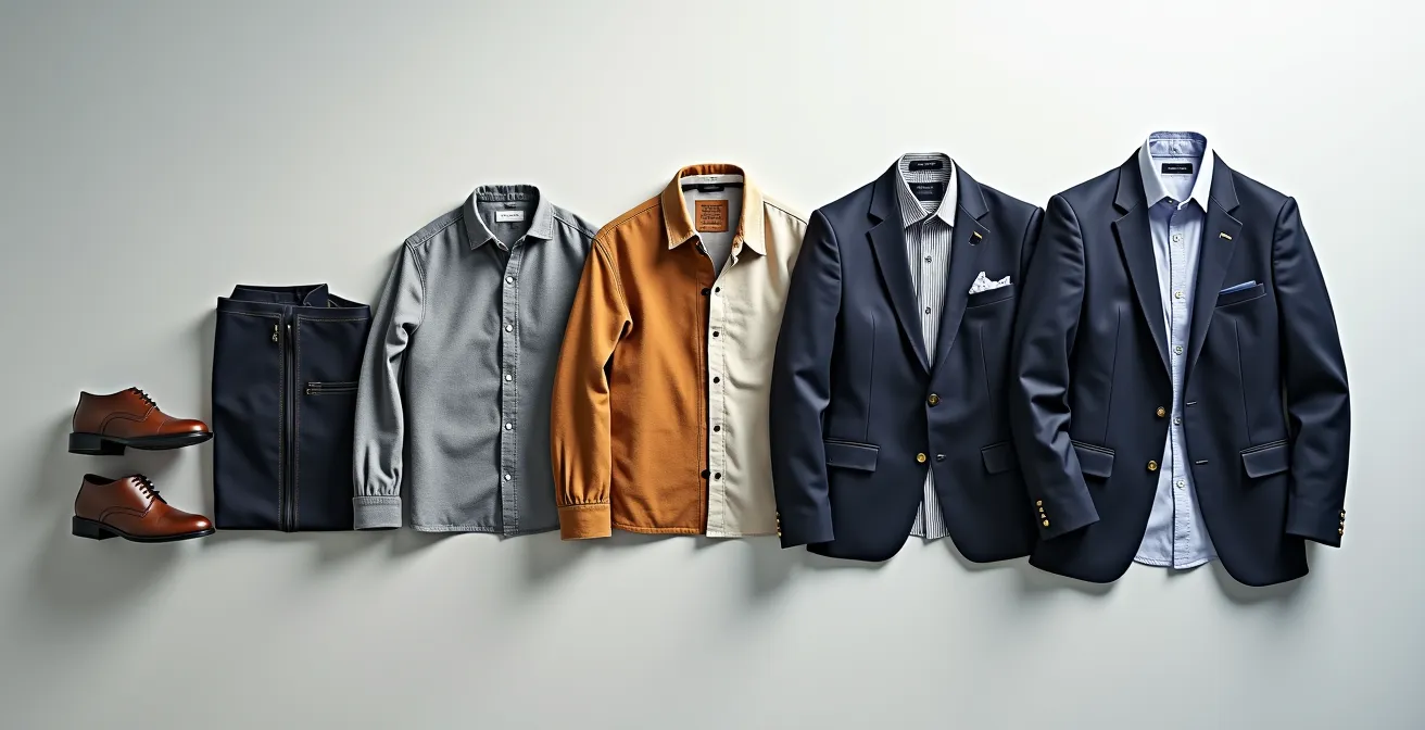 Professionelle Garderobe in verschiedenen Karrierephasen dargestellt