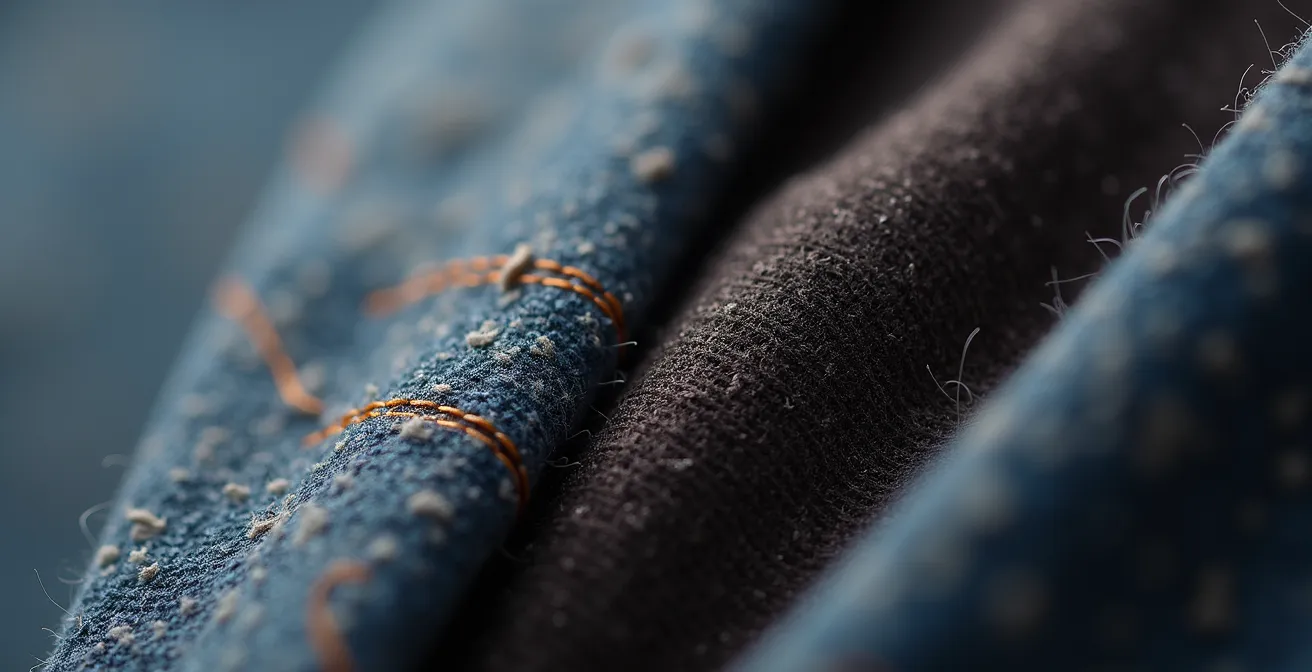 Makroaufnahme von Maßschneider-Details und hochwertiger Stoffverarbeitung