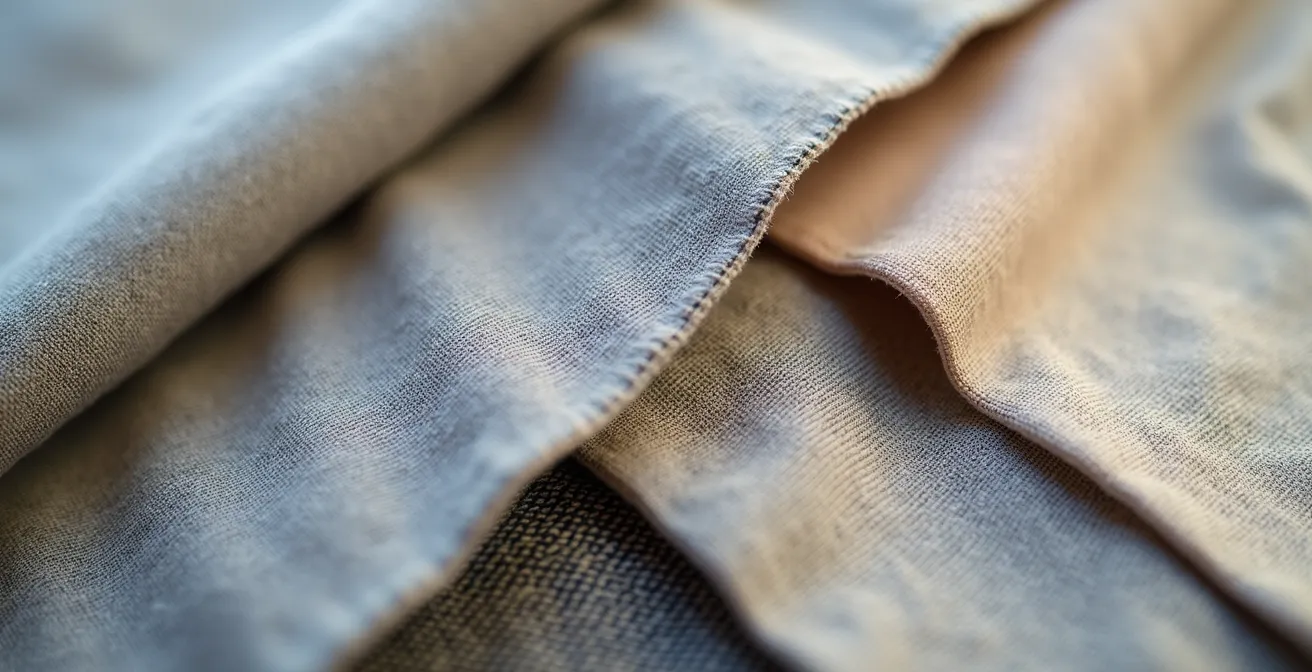 Detailaufnahme verschiedener Stofftexturen und Muster harmonisch arrangiert