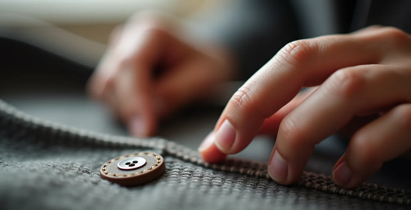 Detailaufnahme einer Qualitätsprüfung bei hochwertiger Kleidung