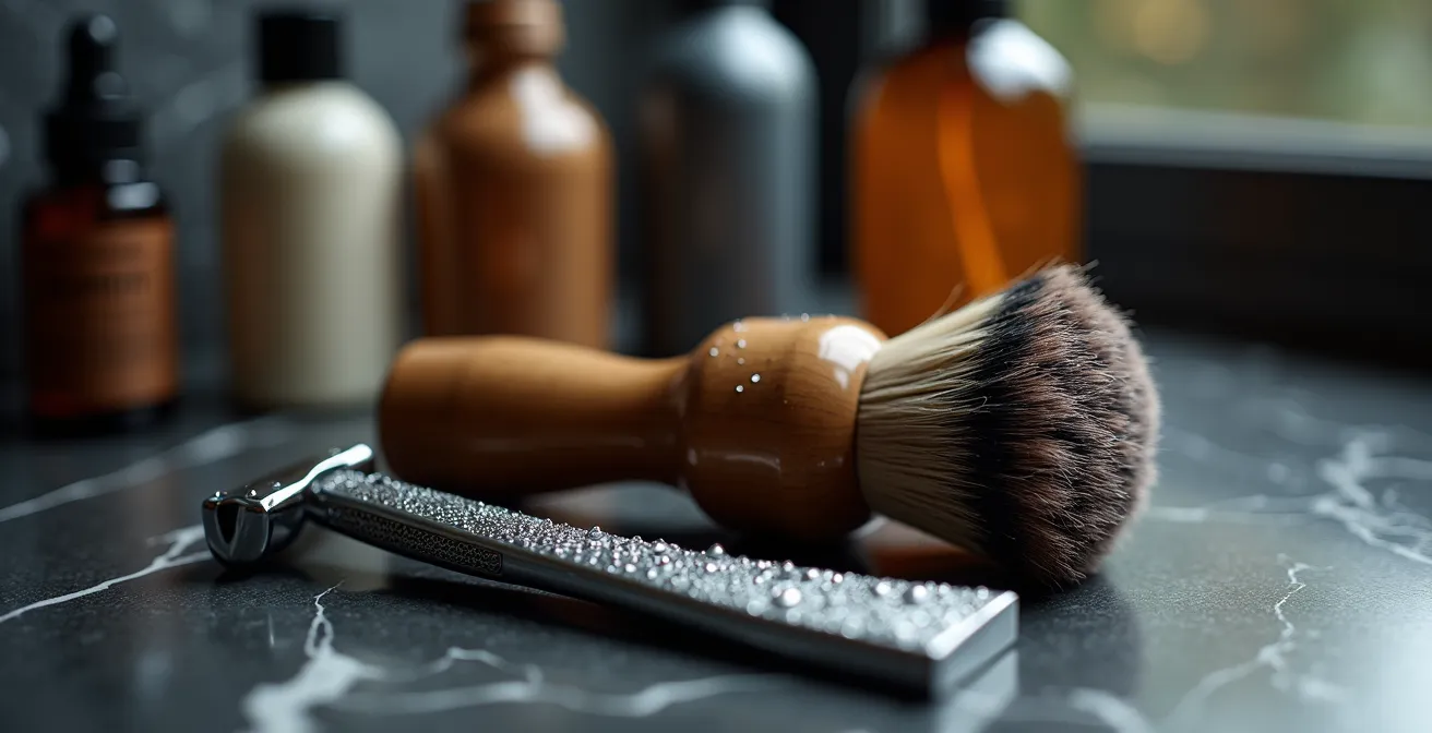 Übersichtlich arrangierte Pflegeprodukte für das wöchentliche Grooming-Ritual