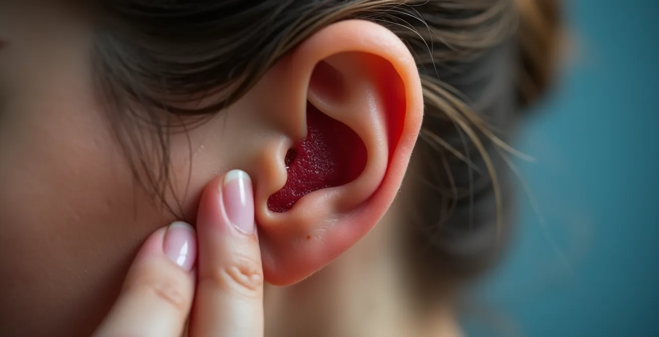 Detailaufnahme der Vagusnerv-Stimulationspunkte hinter dem Ohr bei der Gesichtsmassage