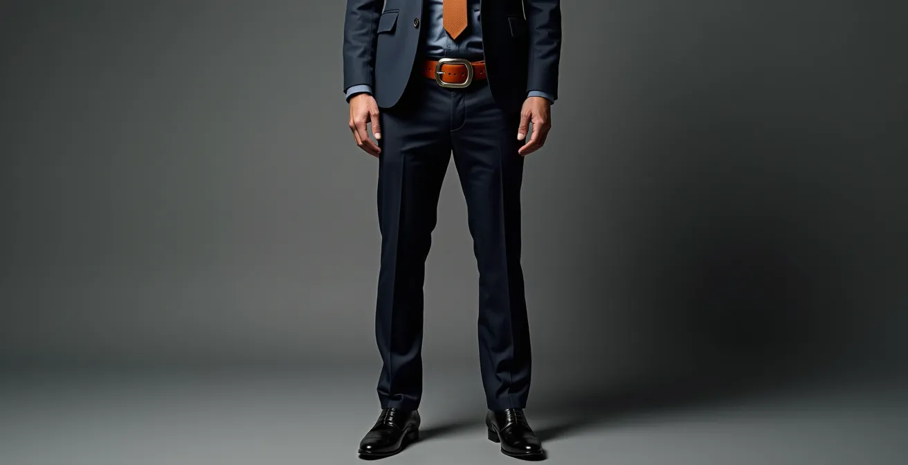 Visueller Bruch-Effekt durch falsch koordinierten Gürtel in der Herrenmode