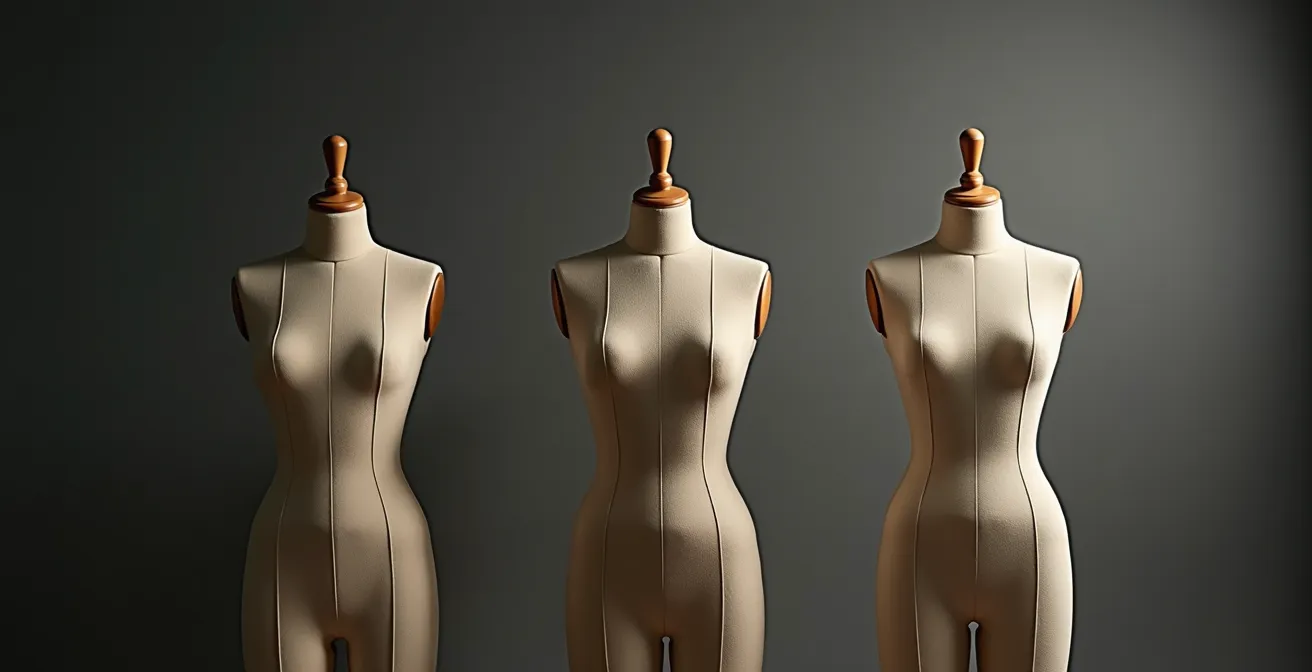 Vergleich klassischer Kleidungssilhouetten über verschiedene Jahrzehnte, der die subtilen, aber beständigen Veränderungen zeigt.